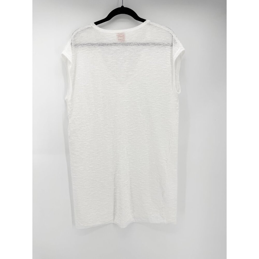 KERISMA WHITE TEXTURED V-NECK SLEEVELESS TUNIC SWEATER lightweight resortwear - Picture 3 of 7